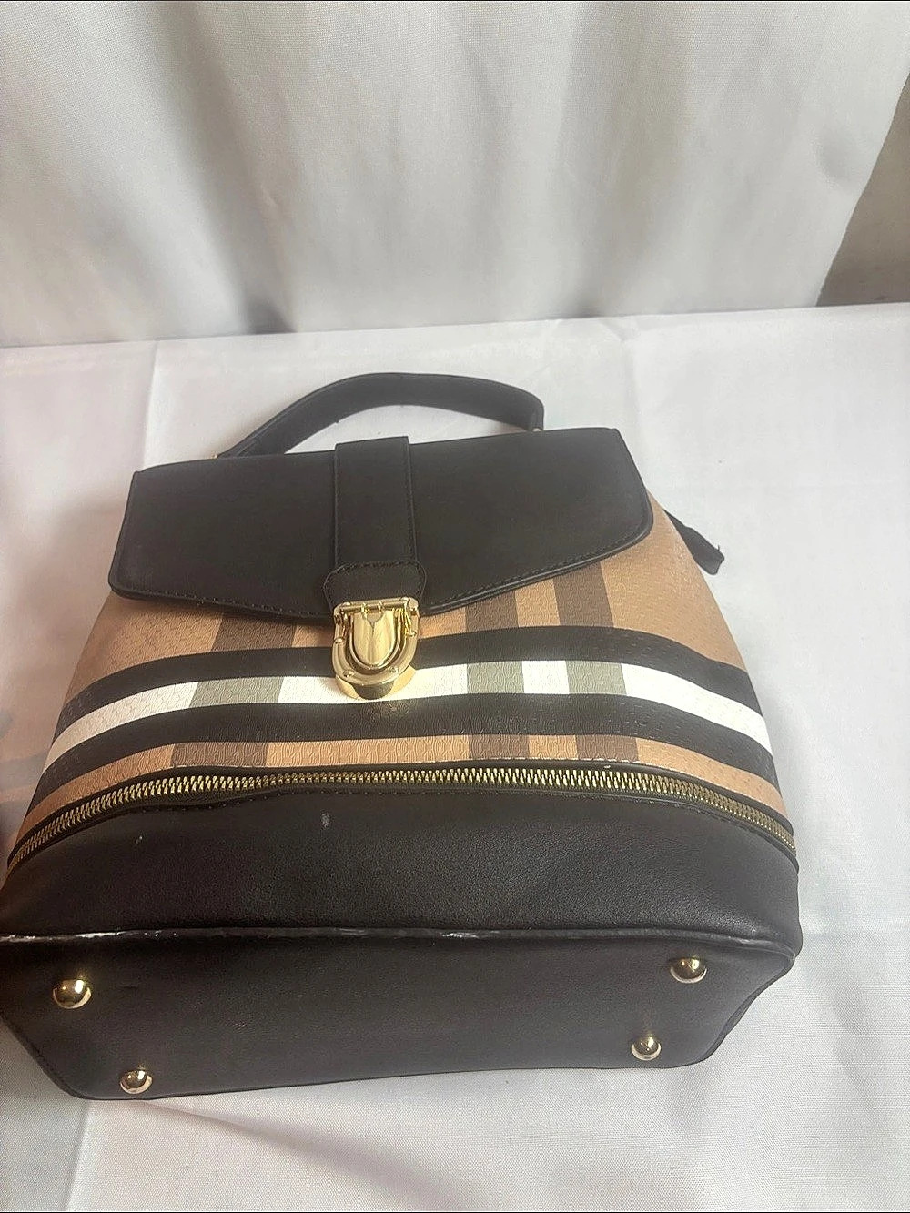 Striped Backpack in Brown & Black Like New - Picture 2 of 4